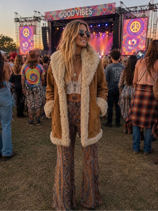 Wilsons Leather Jackets & Blazers - Penny Lane Brown Suede Shearling Coat with Cream Fur Trim